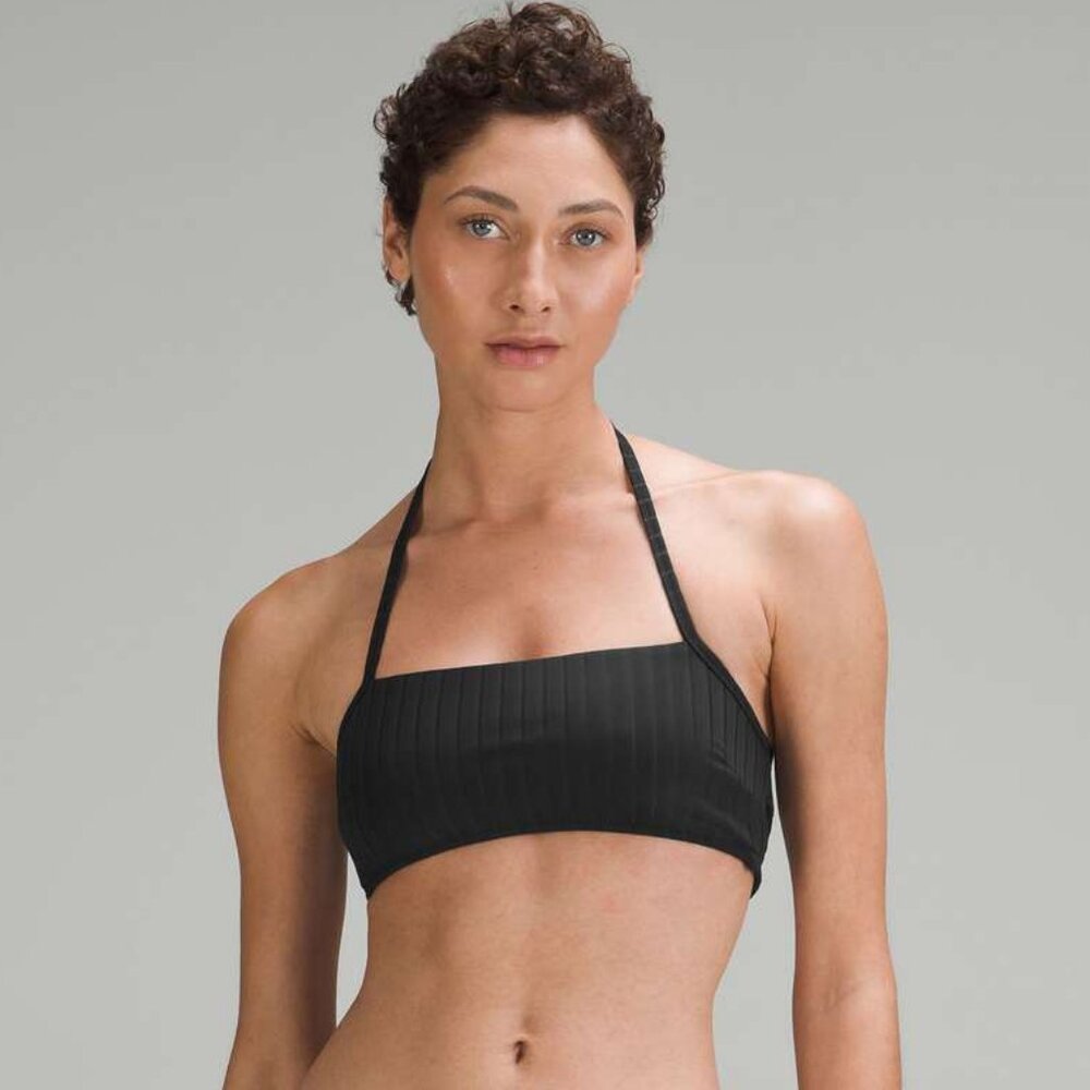 Lululemon Ribbed Halter Cross-Back Swim Top A/B Cups Black